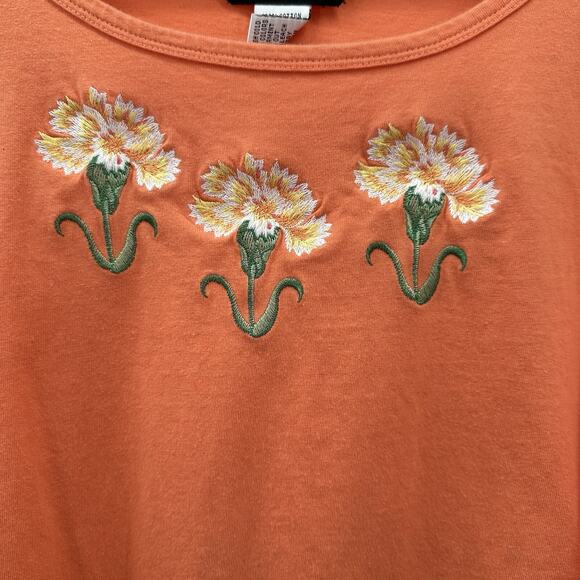 Bob Mackie Shirt Womens 1X Orange Embroidered Floral Basic Art Classic - Picture 3 of 9